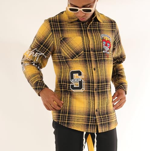 Image of SCREENSHOT Shacket 3202 Mens Casual Plaid Flannel Shacket Shirt Jacket Button Down Long Sleeve