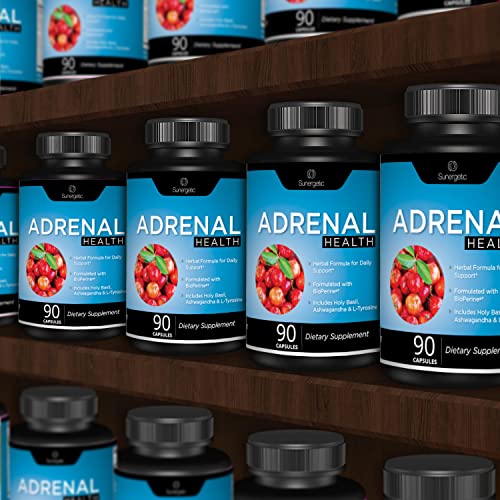 Image of Sunergetic Premium Adrenal Support Supplement - Adrenal Formula for Energy, Adrenal Health & Mood - Adrenal Complex Includes Ashwagandha, L-Tyrosine, Holy Basil & Acerola -90 Capsules