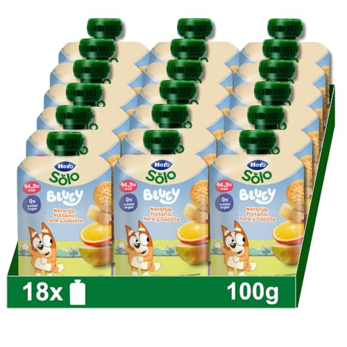 Hero Solo Mi Fruta Bolsita de Fruta con Naranja, Plátano, Pera y Galleta, Para Bebés a Partir de los 6 Meses, Pack de 18 x 100 g (embalaje puede variar)