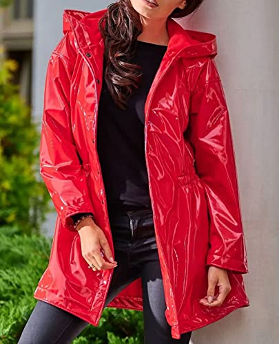 Fancyd Large Red PVC Women's Rain Jacket with Button Closure - Image 2