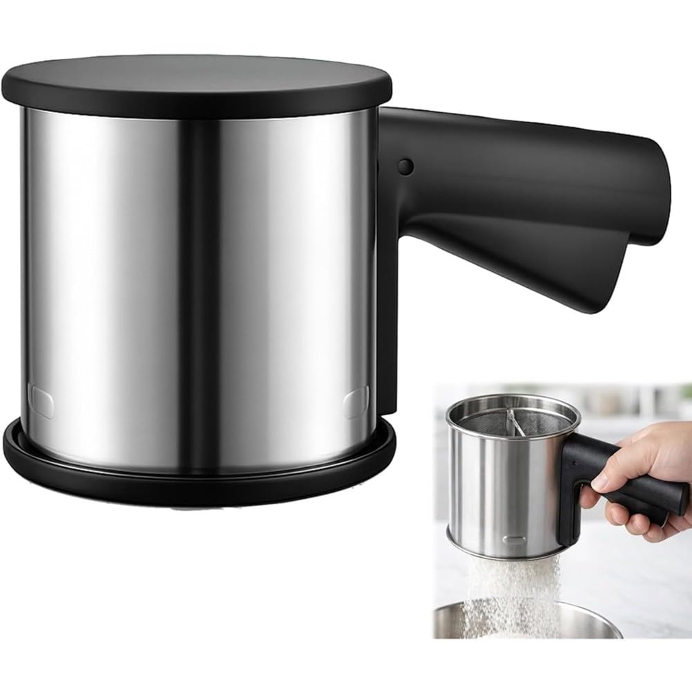 Aundhegrtt For Baking Powder Sugar Shaker Stainless Steel Hand Press Design Fine Mesh Flour Sifter Sieve