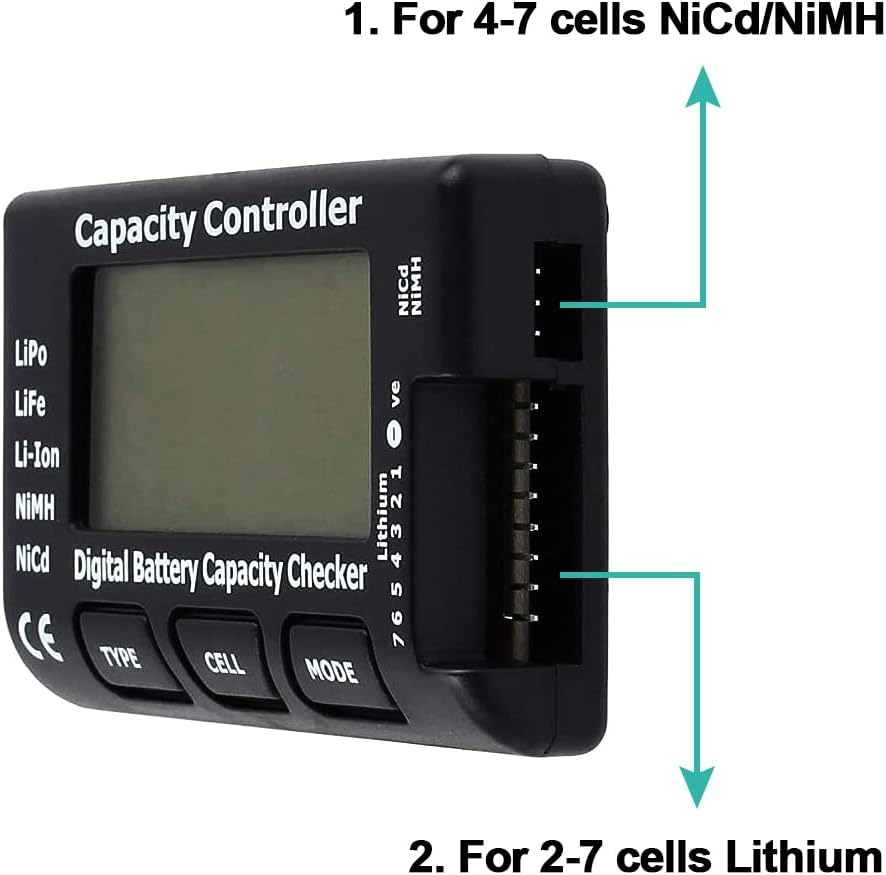 HRB RC Cellmeter 7 Digital Battery Capacity Checker Lipo Battery Checker Controller Lipo Tester Voltage Tester for LiPo Life Li-ion NiMH Nicd Cell Meter Battery Checker Tester for Household Batteries