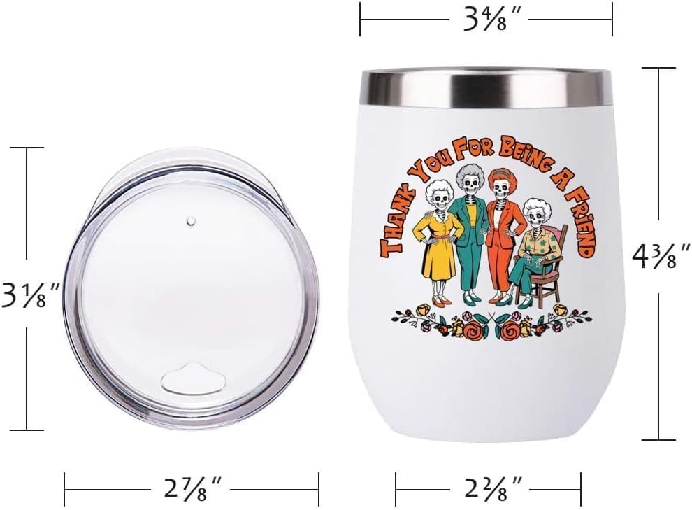 Thank You for Being A Friend Wine Tumbler,Golden TV Show Merchandise,12 Oz Insulated Stainless Steel Tumbler with Lid,Girls Friendship Gifts for Women Sister, Birthday Christmas Gifts for Her(White) - Image 3