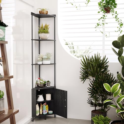 Image of SUNMORY 5 Tier Corner Cabinet, 65.4 inch Tall Corner Shelf with Storage, Display Shelf Corner Shelves for Living Room Decor, Wall Corner Bookshelf, Plant Stand for Bedroom, Bathroom, Kitchen, Small Space | Display Shelf Corner Shelves for Living Room Decor, Wall Corner Bookshelf, Plant Stand for Bedroom, Bathroom, Small Space