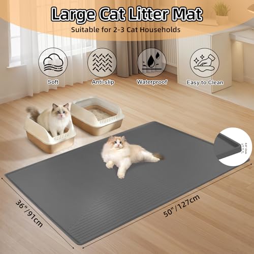 Bartuke Silicone Cat Litter Mat 50" x 36" Cat Mat for Litter Box, Dark Grey by Bartuke - Image 2