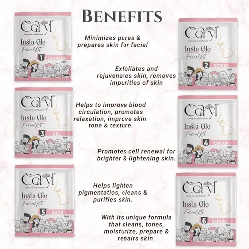 Image of Insta Glo Facial Kit for Skin Brightening,Minimizes Pores,Dark Spot & Tan Removal|Anti-Aging,Deep Cleansing,Hydrating Pack|Licorice,Papaya & Vitamin C|All Skin Types 30g (Pack of 2) + 5 Facial Wipes
