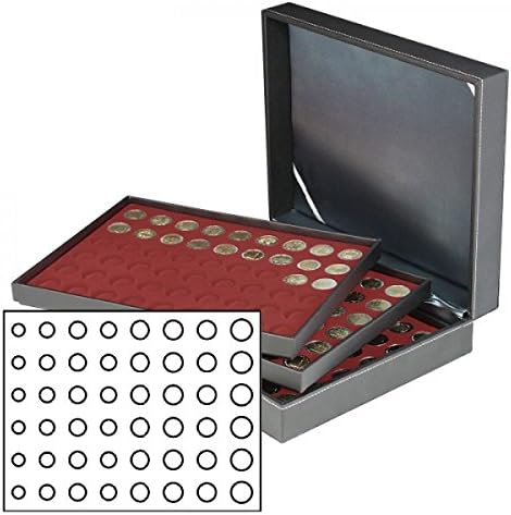 Lindner 2365-2906E Coin case NERA XL with 3 Trays and Dark red Coin Inserts for 18 Euro Coin Sets