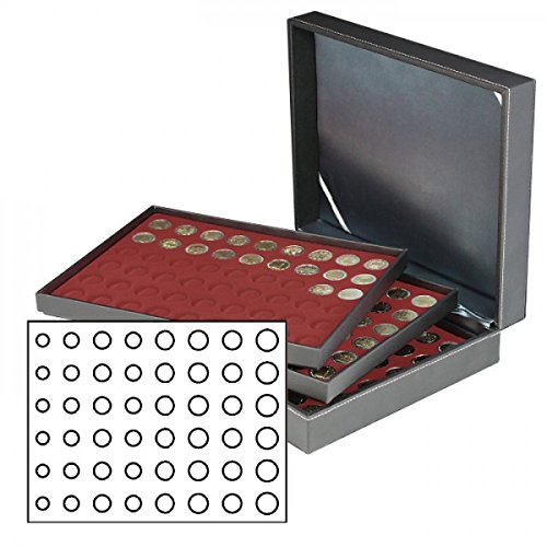 Lindner 2365-2906E Coin case NERA XL with 3 Trays and Dark red Coin Inserts for 18 Euro Coin Sets