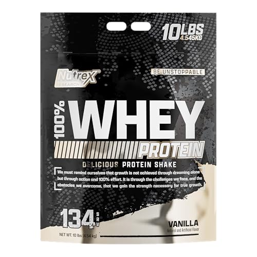 NUTREX Research 100% Whey | Premium Whey Protein Concentrate & Isolate | 10 lb (4.54 kg) | 134 Ser. | 24 g de Proteína por Servicio (Vainilla)