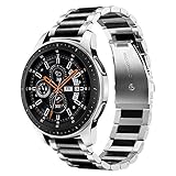 V-MORO Strap Compatible with Galaxy Watch 46mm(2019) Bands/Gear S3/Gear S3 Classic/Galaxy Watch 3 45mm Band Men Solid Stainless Steel Replacement Silver/Black(Not for galaxy watch 4 classic 46mm)
