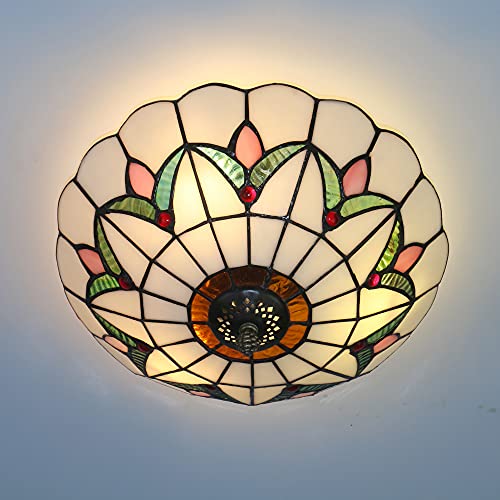 Skyweel A001 40CM W 16 Inch Vintage Chandeliers Light Tiffany Style Ceiling Light Stained Glass Flush Mount Ceiling Lighting Fixture Lamp  thumb #2