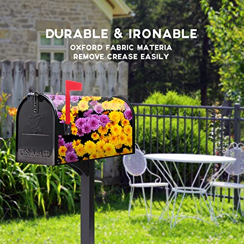 Vexplo Decorative Magnetic Mailbox Cover Floral Mailbox Cover Decoration With Brilliant Yellow And Violet Chrysanthemum Flowers Decal Wrap Holiday Seasonal Mailbox Vinyl Cover, Standard Size 21" X 18" #TOP2