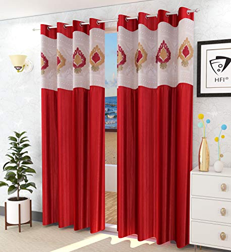 Image of LaVichitra Polyester Long Door Curtain with Designer Net (9ft, Maroon) -2 Pieces