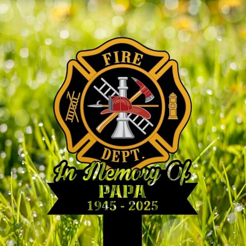 Fireman Memorial Stake, Custom Firefighter Grave Marker, Yard Tribute for Fire Department Member Loss (Fireman Memorial Stake)