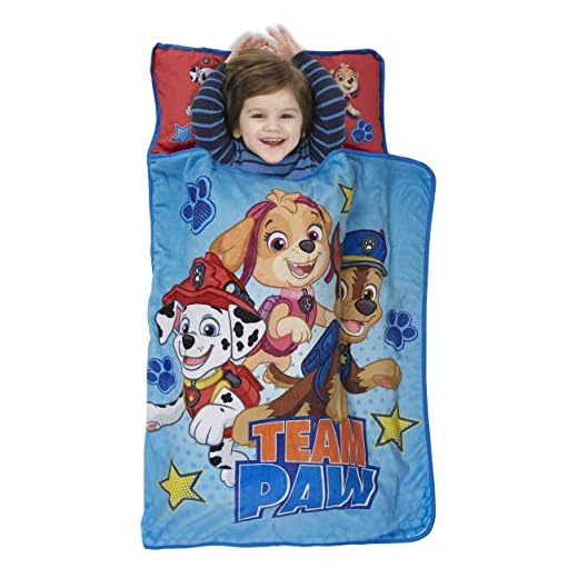 Paw Patrol Team Paw Toddler Nap Mat - Includes Pillow & Fleece Blanket – Great for Boys and Girls Napping at Daycare, Preschool, Or Kindergarten - Fits Sleeping Toddlers and Young Children