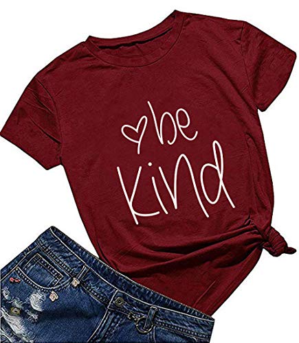 DANVOUY Women Be Kind T Shirt Cute Casual Tops Inspirational Graphic Tees Wine Red XX-Large