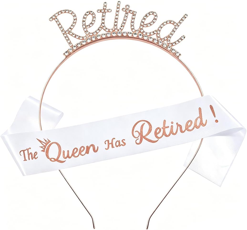 Retired Headband Sash for Women Rhinestone Retirement Tiara Crown Satin Party Supplies Accessories Kit