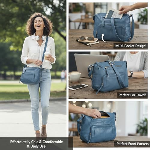 Image of Oak Leathers Women's Crossbody Bag - Genuine Leather Crossover Shoulder Purse With Adjustable Sling Strap - Medium Size