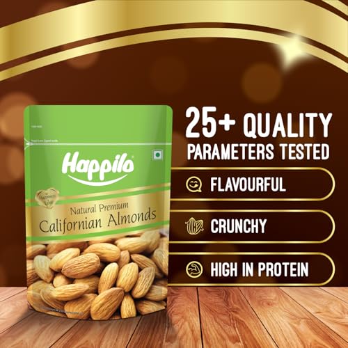 Image of Happilo Premium Natural Californian Almonds 500g | Badam Giri, Healthy Snacks, Dry Fruits | Crunchy Nuts | High in Fiber | Rich in Protein | Magnesium | Phosphorus | Dietary Fibre | Zero Cholesterol