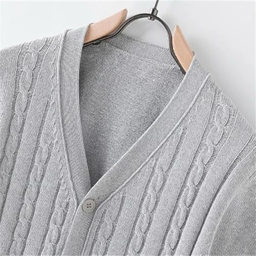 Men Cotton Sweater Long Sleeve V-Neck Sweaters Loose Solid Button Tops Thick Knitting Casual Cardigans Black2