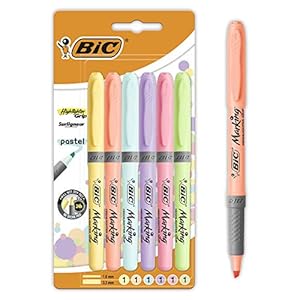 BIC Highlighter Grip pastelmarker met afgeschuinde punt, meerkleurig, 6 stuks