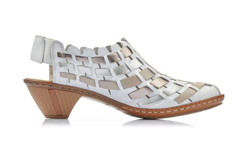 Image of Rieker 46778 Sina Women's Heels - Sling-Backs, Leather Upper, Hand-Woven Design, Anti-Stress Comfort, Flexible Sole, Secure Fit, and Timeless Everyday Style