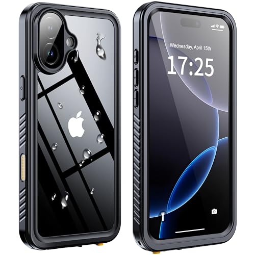 ANTSHARE IP68 Waterproof Case for iPhone 16 Plus - Built-in Screen/Lens Protector - Military Drop Shockproof Full Body Protection for Swimming/Outdoor Black/Clear