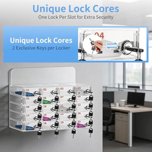 20 Fächern Handysafe mit Unabhängigen Schlössern, Handygarage Handytresor mit 40 Schlüsseln, Transparenter Acryl Handy Aufbewahrungsbox, Wandmontage für Schulen, Klassenzimmer, Büros, Fabriken
