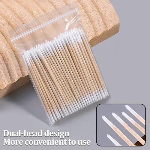 Wattestäbchen, 400 Stück Doppelspitzig Holz spitz Wattestäbchen Applikatoren für Tattoo, Holzgriff, Augenbrauen, Eyeliner, Beauty, Make-up, Nägel