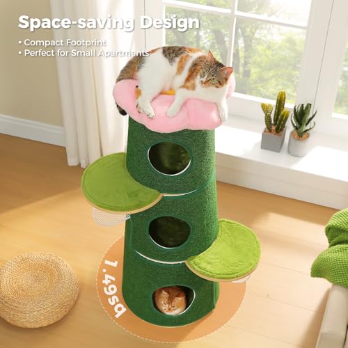 Árbol moderno para gatos cactus 44.5" verde con 3 condominios miniatura 6