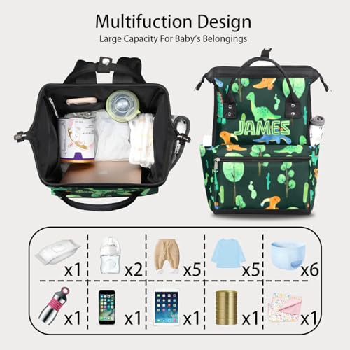 Image of Custom-Baby-Boy-Backpack Dinosaur Nappy-Bag Personalized Diaper-Backpack for New Dad Mom Gifts Stroller Rucksack for Baby-Boys Waterproof Baby Mommy Bag 11x7x15.7 New Baby Bag