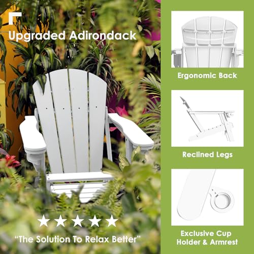 Adirondack-Chairs-with-Ottoman-Set-of-2-Folding-Retractable-Footrest-HDPE-Plastic-All-Weather-Fire-Pit-Chair-Cup-Holders-White-for-Outdoor-Poolside