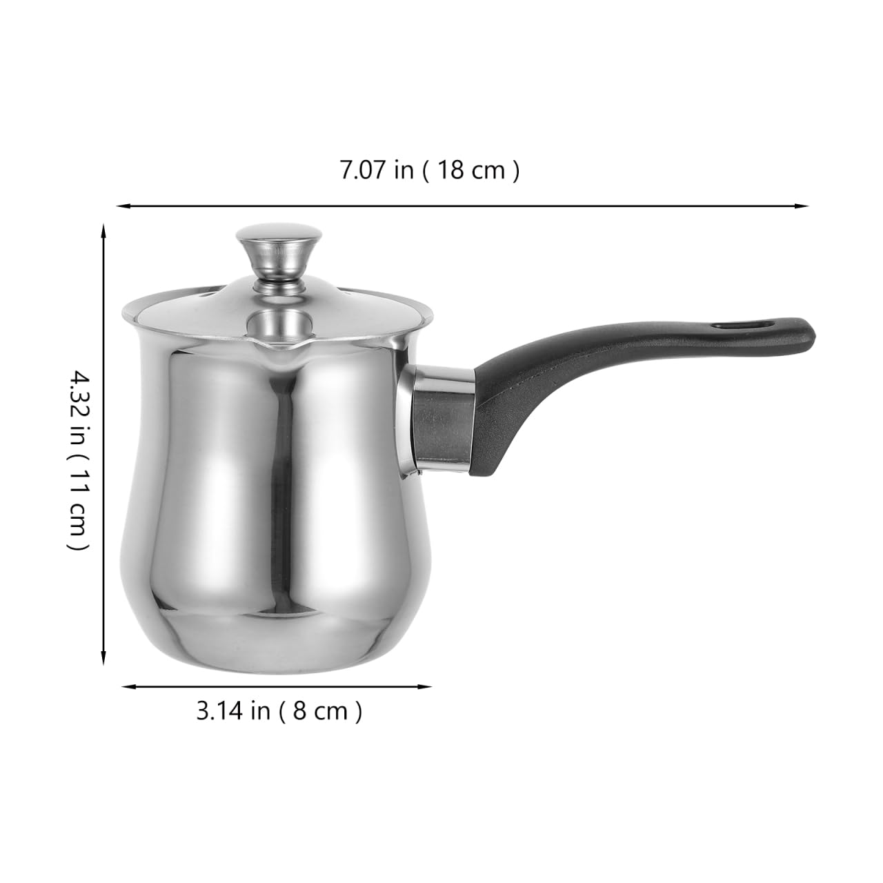 ULTECHNOVO türkische kaffeekanne mit deckel 360ml, türkischer kaffeekocher aus edelstahl, Cezve Mokka kaffeekännchen edelstahl mit ergonomischem Griff, milchtopf mit ausgießer für Herd, Silber