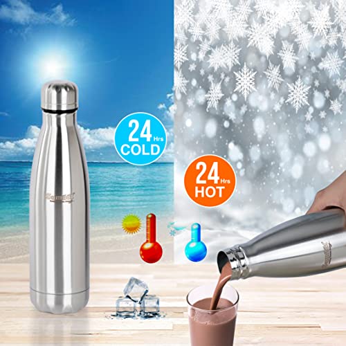 Image of Sumeet Stainless Steel Double Walled Vacuum Flask /Water Bottle, 24 Hours Hot and Cold, 500 ml, Silver - 1Pc