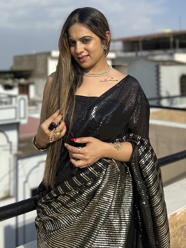 Image of AKHILAM Women's Georgette Embellished Saree With Unstitched Blouse Piece(BITTI555 JR Parent)