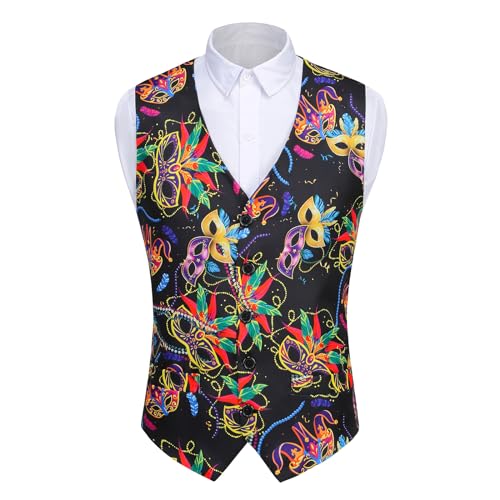 Image of GRAJTCIN Men's Festive Costume Adult Mardi Gras Vest 3D-Print St Patrick's Day Suit Independence Day Waistcoats