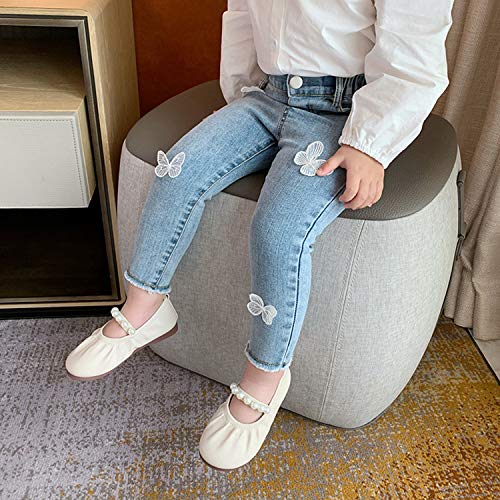 Kids Girls Butterfly Casual Stretch Jeans Raw Hem Denim Pants Classic Trousers Leggings3