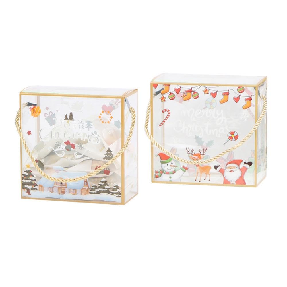 Nixnut Transparent 6Pcs Christmas Bags Reusable Present Treat Gift Bag With Handles For Cookie Candy Baking Xmas Party