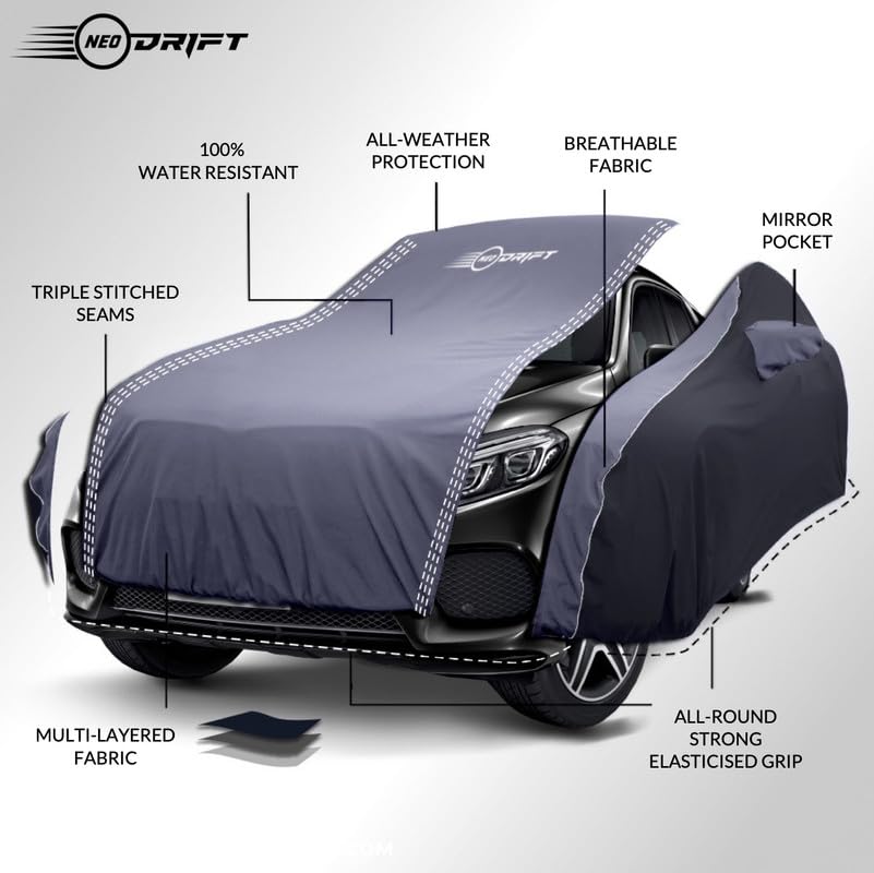 Image of NEODRIFT 'SuperTech' Car Cover for Honda CR-V (100% Water-Resistant, All Weather Protection, Tailored Fit, Multi-Layered & Breathable Fabric) (Colour: D.Grey+Black) (Model: 2007-2011)