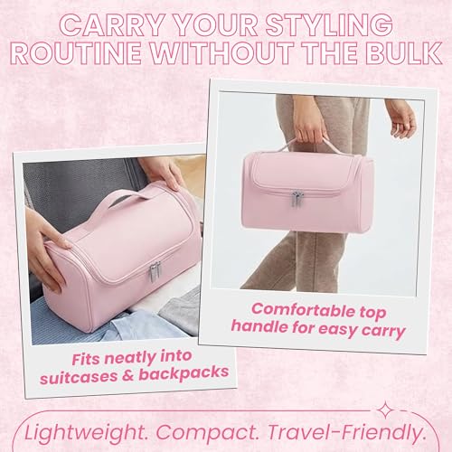 Image of OCEANEVO Travel Pouch for Airwrap Styler WITH Makeup Sponge, Storage Organiser Bag for Airwrap Attachments with Hanging Hook (Bag Only) - 31 x 14 x 16 Cm - Pink - 1 Year Warranty