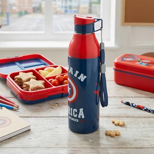 Image of CELLO Puro Steel-X Legend 600 Insulated Water Bottle 600 ml, Blue | 3D Touch & Feel Super Heroes Design, Lightweight Leakproof Easy Sip Flip Cap Insulated Water Bottle for School Kids Office & Travel