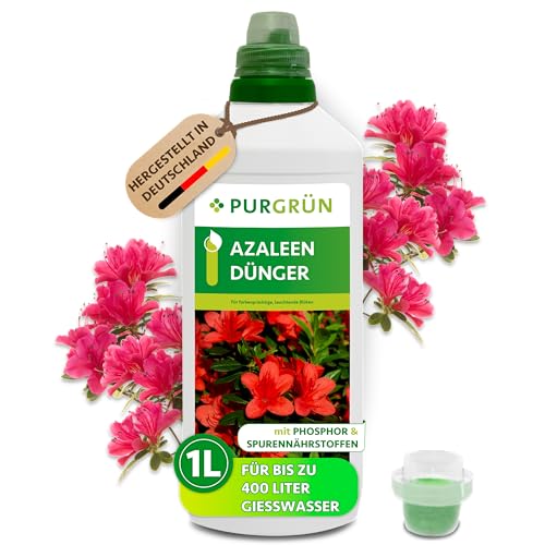 Purgrün® Azaleen-Dünger 1 Liter – Mineralische Rezeptur – Premium-Flüssigdünger mit Spurennährstoffen – NPK 10+8+6 – Extra Phosphor für strahlende Blüten – Ergiebiges Konzentrat für 200 Liter Wasser