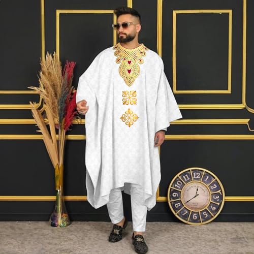 African Clothes for Men Embroidered Agbada Robes Shirt Pants 3 Piece Set Traditional Abaya Dubai Wedding2