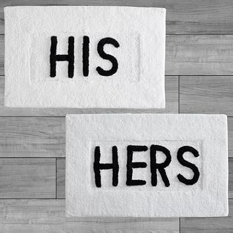 Creative Home Ideas Cotton 2-Piece Bath Rug Set - Soft Cotton Bath Mat - Bathroom Decor - Water Absorbent and Machine Washable - Measures 20"x32" - His & Hers - White Cover