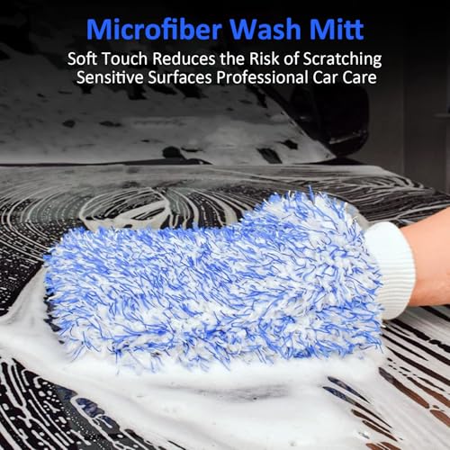 Microfiber Car Wash Mitt, Car Sponge Wrapped in Soft, Plush Fiber Cloth Material, Holds Tons of Sudsy Water for Effective Washing, Lint Free, Scratch Free, for Cars, Motorcycles (Blue 2 pack) - Image 3