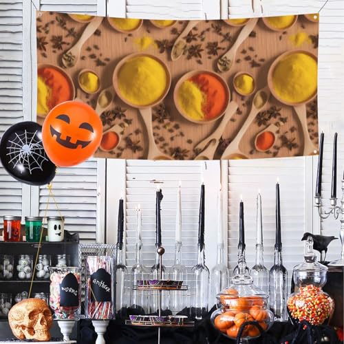 MINDBBDFJ Various Seasonings Printed Patterns Print Banners And Signs For Outdoor/Indoor,Personalized Banner Customizable Parties Halloween Banner (180x90cm)2