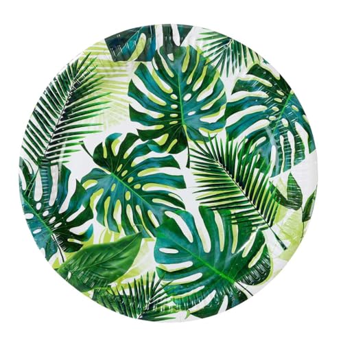 Talking Tables 96 x Tropical Strong Paper Plates, Bulk Pack Palm Design Disposable Tableware, Kid's Jungle BBQ Hawaiian Theme Party, Table Decorations Summer Luau, Green for BBQ, Birthday, Size 9’