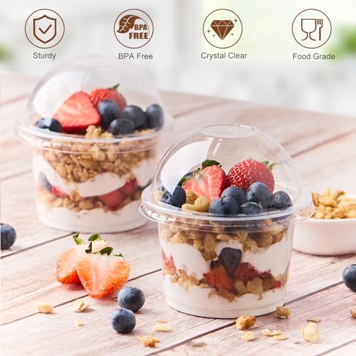 Kucoele KU192-9OZDOMECUPPP-100 100 Pack 9 Oz Clear Plastic Cups With Dome Lids, Dessert Cups Parfait Cups Party Serving Cups thumb #4
