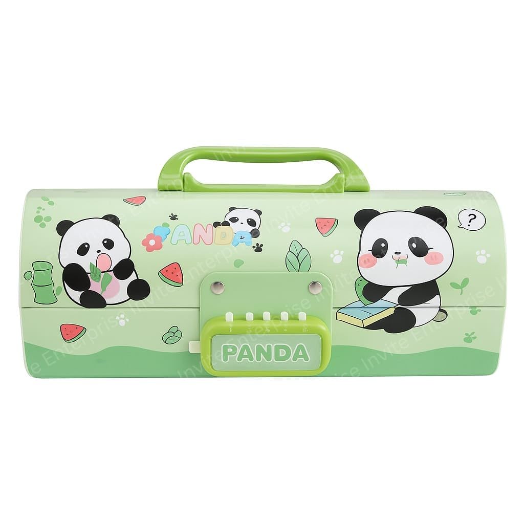 Cartoon Theme Pencil Box for Kids | Suitcase Style Password Lock Stationery Organizer | Multi-Layer Pen & Pencil Case for Boys & Girls (Cute Panda-CPPB)-image-3