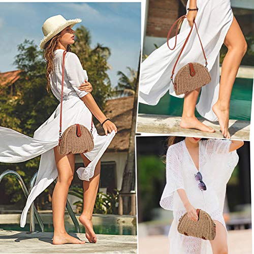 JOSEKO Crossbody Straw Bag, Womens Straw Handbag Shoulder Bag for Beach Travel and Everyday Use (7.87" L x 2.36" W x 5.51" H, Light Brown-A) - Image 7